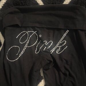 Black Leggings with Rhinestone 'Pink' Logo size small